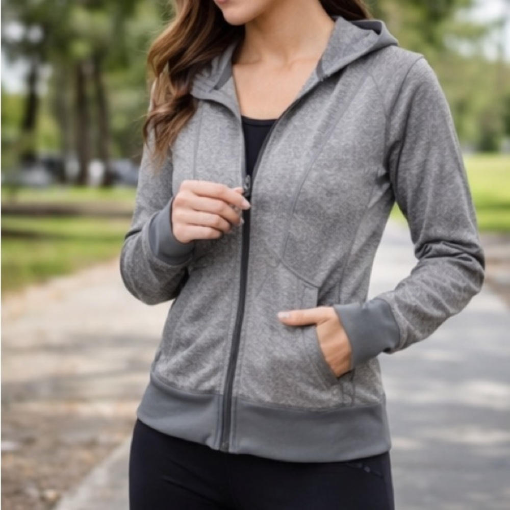 Gray Women's Workout Jacket Running Gym Fitness Outdoor Activewear Full Zip S